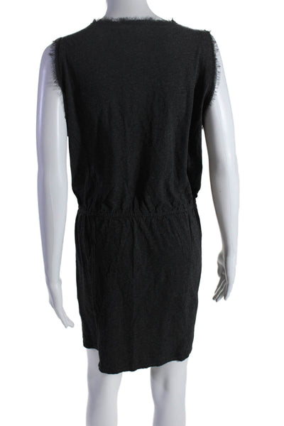 Loft Womens Cotton Sleeveless V Neck Elastic Tasseled Hem Dress Gray Size S