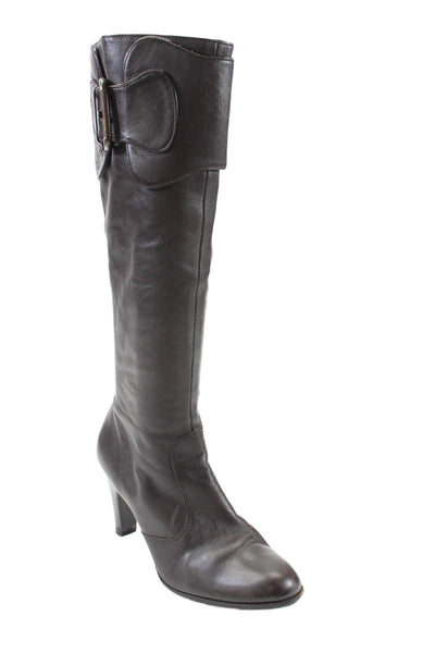 Antonio Melani Womens Leather Zip Up Knee High Boots Dark Brown Size 8.5 Medium