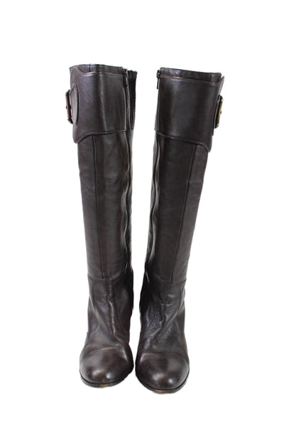 Antonio Melani Womens Leather Zip Up Knee High Boots Dark Brown Size 8.5 Medium