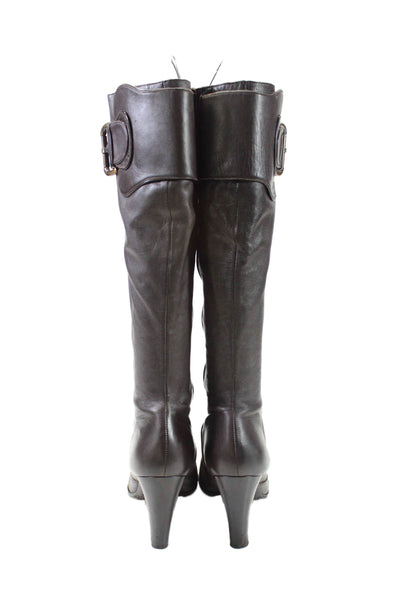 Antonio Melani Womens Leather Zip Up Knee High Boots Dark Brown Size 8.5 Medium