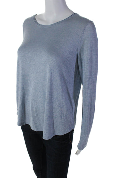 Vince Womens Long Sleeve Scoop Neck Solid Top Blue Size S