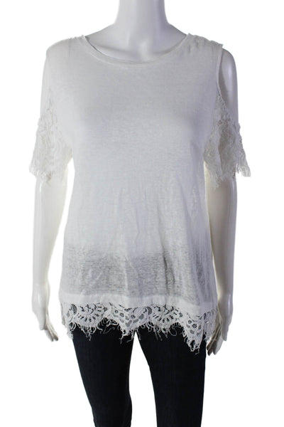 Generation Love Womens Linen Lace Trim Cold Shoulder Top White Size M