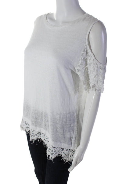 Generation Love Womens Linen Lace Trim Cold Shoulder Top White Size M