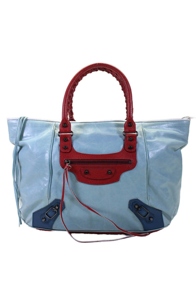 Balenciaga Paris Womens Leather Tri Color Classic City Tote Handbag Blue Red