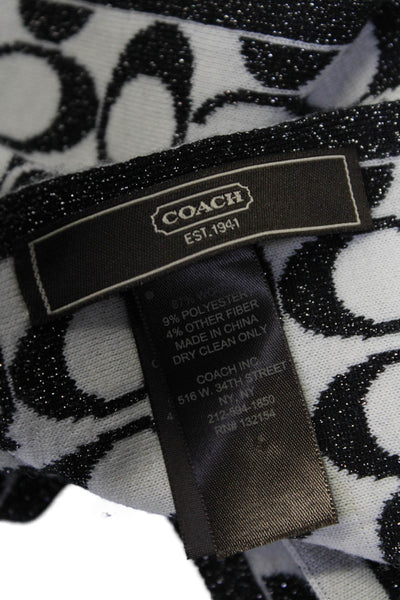 Coach Womens Metallic Monogram Knitted Scarf White Black 48"x8"