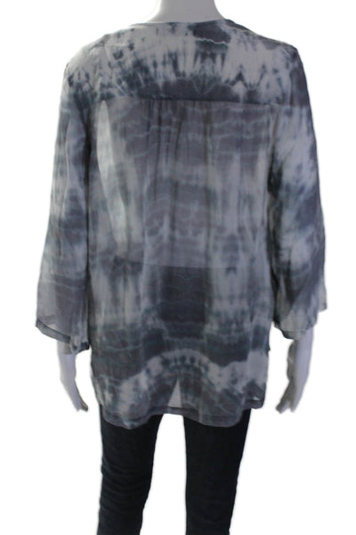 Gypsy 05 Womens Single Button 3/4 Sleeve V Neck Silk Abstract Top Gray Small