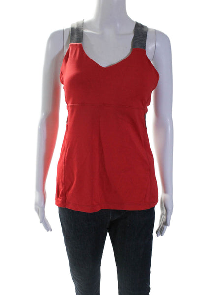 Lululemon Womens Cross Strap V Neck Athletic Tank Top Red Gray Size 8