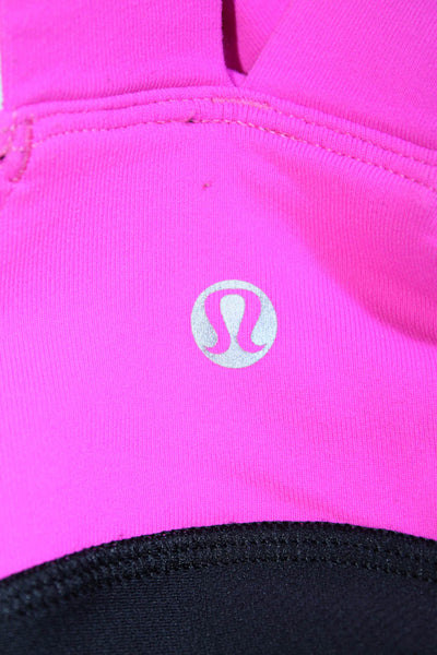 Lululemon Womens V Neck Stretch Knit Athletic Tank Top Neon Pink Black Size 6