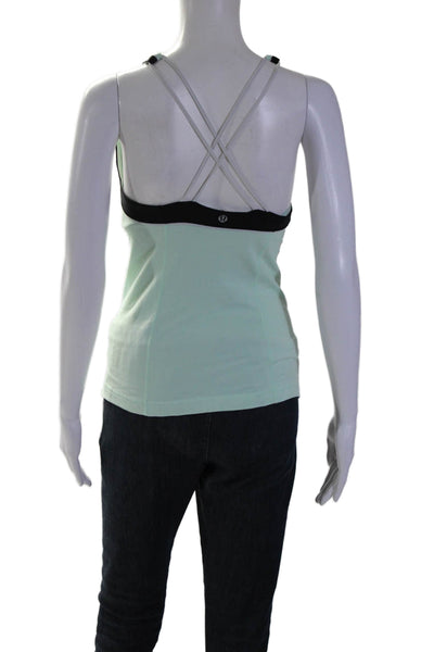 Lululemon Womens Scoop Neck Strappy Back Tank Top Mint Green Black Size 6