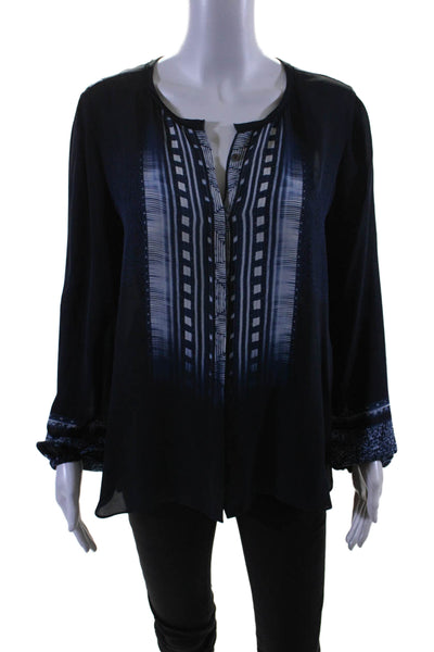 Kobi Halperin Women's Long Sleeves Silk Round Neck Blouse Navy Blue Size S