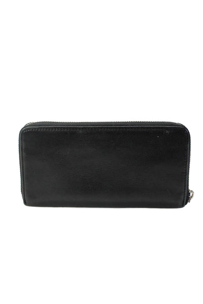 Lauren Ralph Lauren Womens Leather Silver Tone Zip Around Clutch Wallet Black