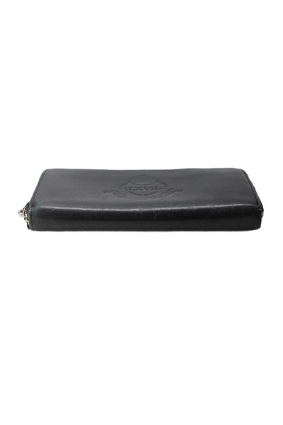 Lauren Ralph Lauren Womens Leather Silver Tone Zip Around Clutch Wallet Black