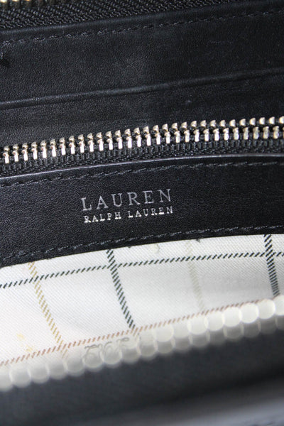 Lauren Ralph Lauren Womens Leather Silver Tone Zip Around Clutch Wallet Black