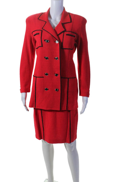 Steve Fabrikant Womens Wool Red Double Breasted Blazer Skirt Suit Set Size 4