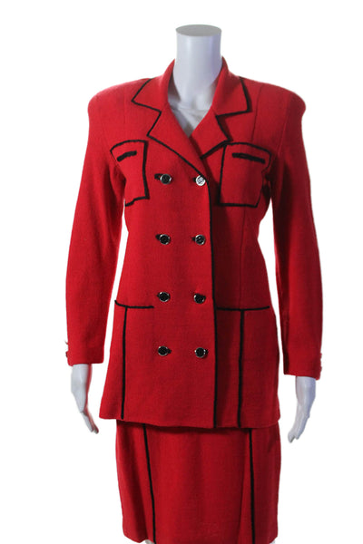 Steve Fabrikant Womens Wool Red Double Breasted Blazer Skirt Suit Set Size 4