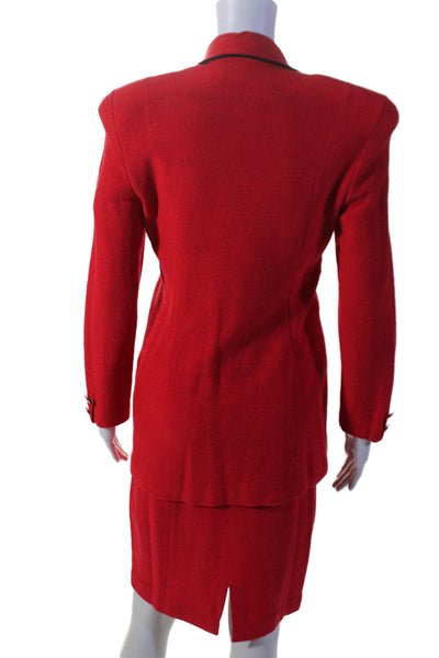 Steve Fabrikant Womens Wool Red Double Breasted Blazer Skirt Suit Set Size 4