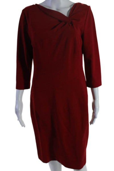 Escada Women's V-Neck Short Sleeves A-Line Midi Dress Red Size 42