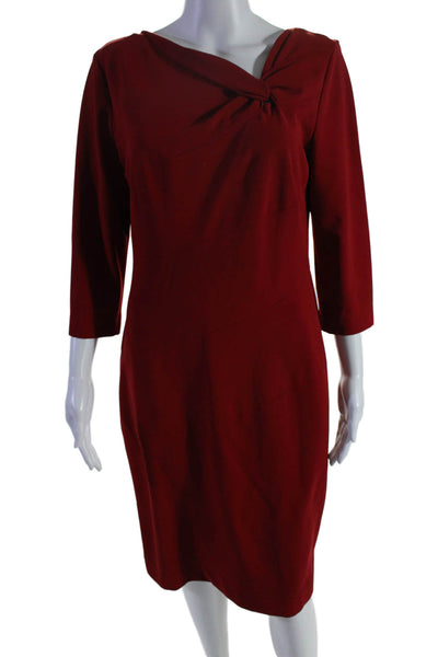 Escada Women's V-Neck Short Sleeves A-Line Midi Dress Red Size 42