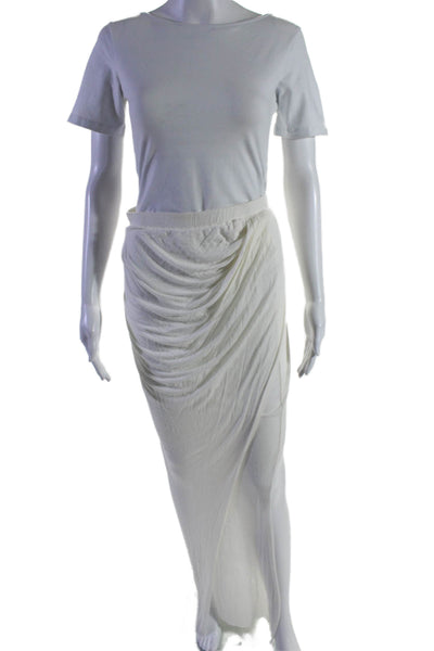 Helmut Lang Womens Elastic Waist Slip-On Ruche Side Slit Maxi Skirt White Size M