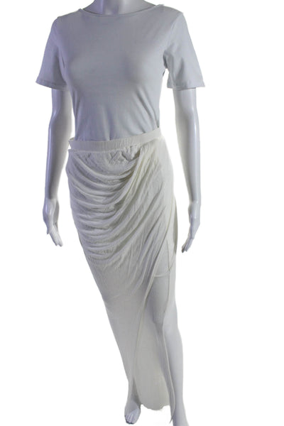 Helmut Lang Womens Elastic Waist Slip-On Ruche Side Slit Maxi Skirt White Size M