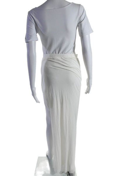 Helmut Lang Womens Elastic Waist Slip-On Ruche Side Slit Maxi Skirt White Size M