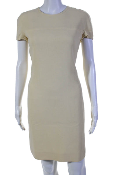 Calvin Klein Womens Wool Cap Sleeve Round Neck Zipped Dress Yellow SIze 8