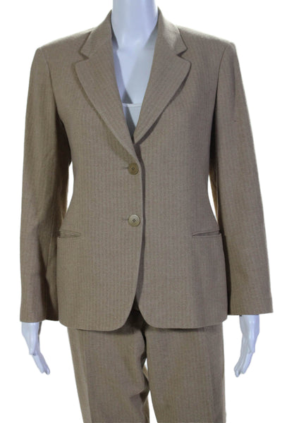 Donna Karan Womens Wool Textured Long Sleeve Collared Blazer Brown Size 8