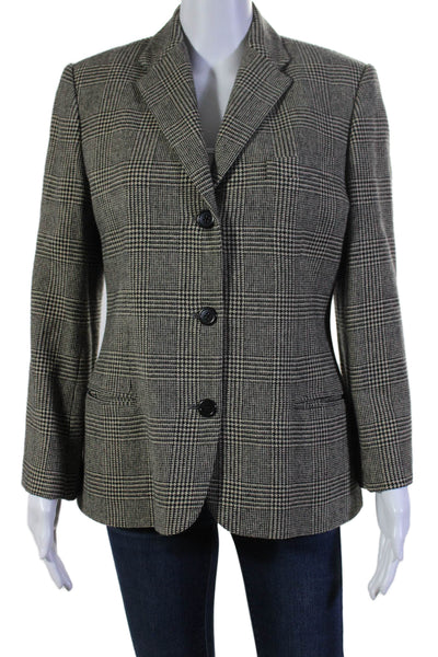 Ralph Lauren Womens Wool Checkered Long Sleeve Buttoned Coat Brown Size 8