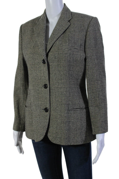 Ralph Lauren Womens Wool Checkered Long Sleeve Buttoned Coat Brown Size 8