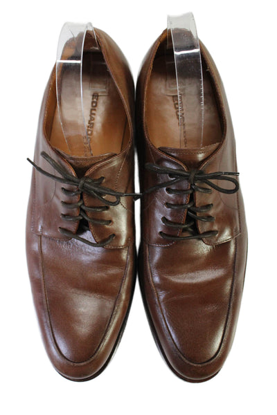 Eduardo G. Mens Leather Apron Almond Toe Lace-Up Tied Loafers Brown Size 10