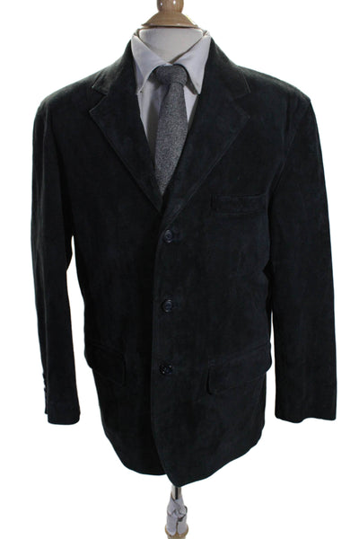 Aquascutum Mens Suede Collar Long Sleeve Button Blazer Jacket Black Size EUR 40S