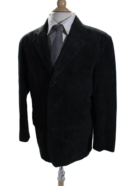 Aquascutum Mens Suede Collar Long Sleeve Button Blazer Jacket Black Size EUR 40S