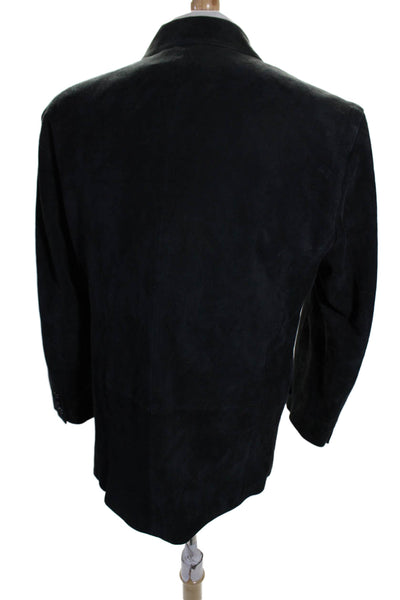 Aquascutum Mens Suede Collar Long Sleeve Button Blazer Jacket Black Size EUR 40S