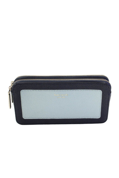 Kate Spade New York Womens Leather Colorblock Double Zip Chain Strap Wallet Blue