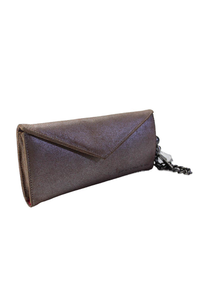 Fornarina Womens Metallic Leather Magnet Close Envelope Clutch Bag Taupe