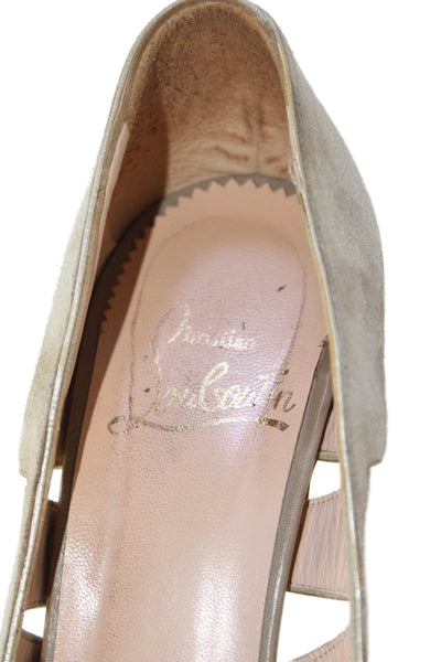 Christian Louboutin Womens Suede Cut Out Peep Toe Pumps Beige Size 37.5 7.5