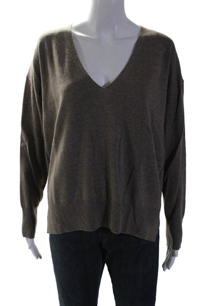 Organic John Patrick Womens Cashmere Brown V-neck Pullover Sweater Top Size OS