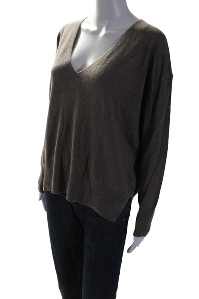 Organic John Patrick Womens Cashmere Brown V-neck Pullover Sweater Top Size OS