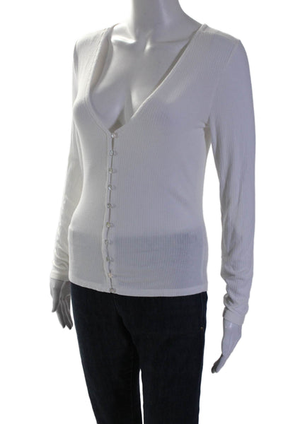 BB Dakota Steve Madden Womens White V-Neck Button Front Ribbed Knit Top Size S