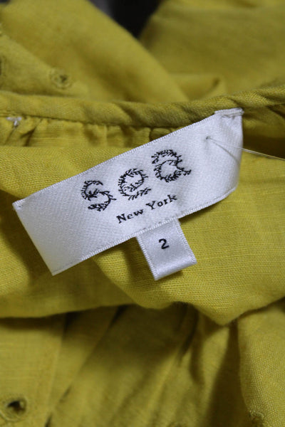 Sea New York Womens Cotton Yellow Eyelet Frill Crew Neck Blouse Top Size 2