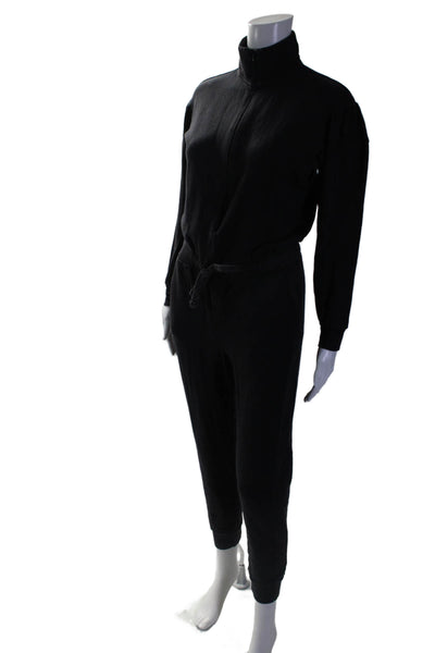 Monrow Womens Black Half Zip Tie Waist Long Sleeve Tapered Jumpsuit Size S