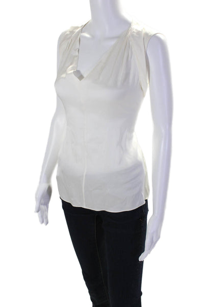 Elie Tahari Womens Silk V-Neck Sleeveless Pullover Blouse Top White Size M