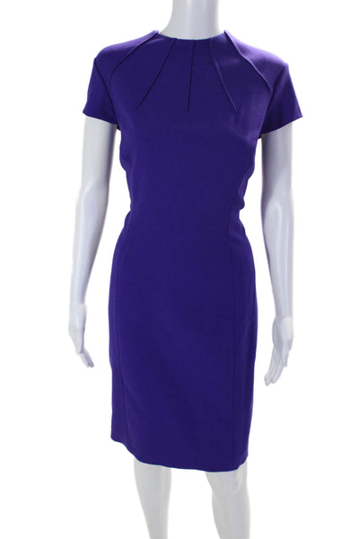 Elie Tahari Womens Round Neck Darted Short Sleeve Zip Midi Dress Purple Size 12