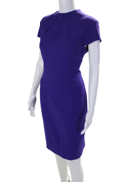 Elie Tahari Womens Round Neck Darted Short Sleeve Zip Midi Dress Purple Size 12