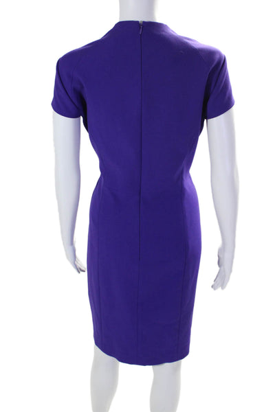 Elie Tahari Womens Round Neck Darted Short Sleeve Zip Midi Dress Purple Size 12