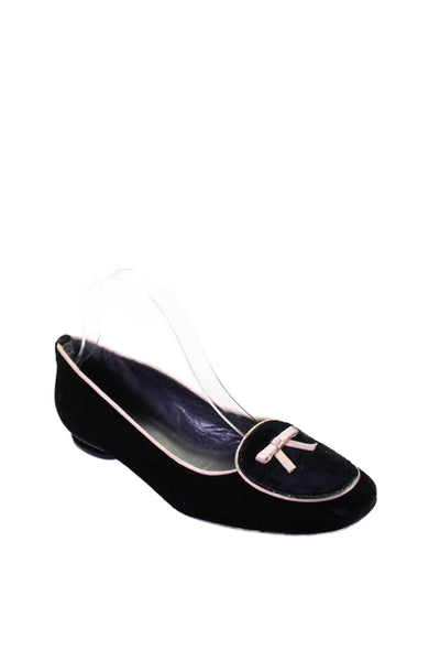 Stuart Weitzman Womens Velvet Slide On Flats Black Pink Size 7.5 Medium