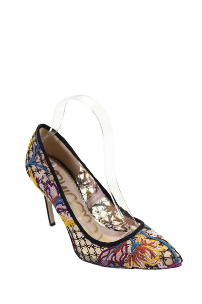 Sam Edelman Womens Embroidered Pointed Toe Slide On Pumps Multi Colored Size 7