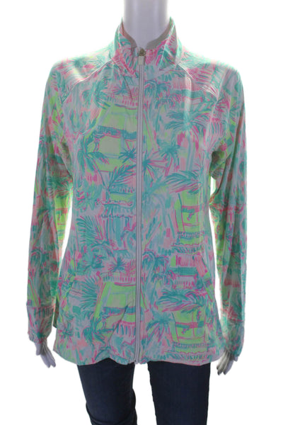 Lilly Pulitzer Womens Green Multi Floral Zip Mock Neck Long Sleeve Jacket Size M