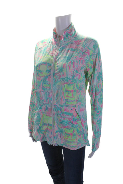 Lilly Pulitzer Womens Green Multi Floral Zip Mock Neck Long Sleeve Jacket Size M