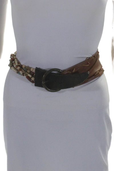 Suzi Roher Women's Buckle Closure Beaded Leather Belt Camel Size M